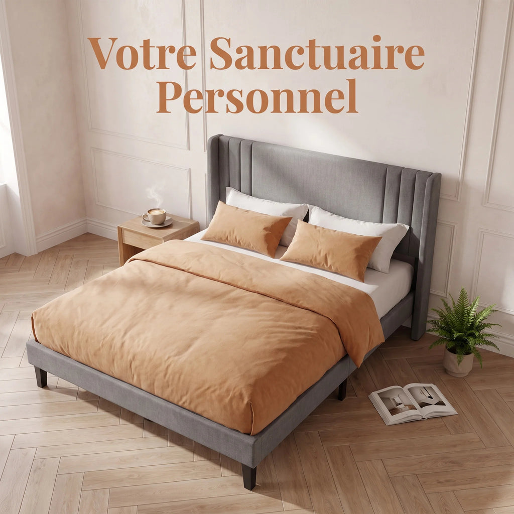 Lit 160 x 200 cm avec tête de lit rembourrée – Sommier à lattes