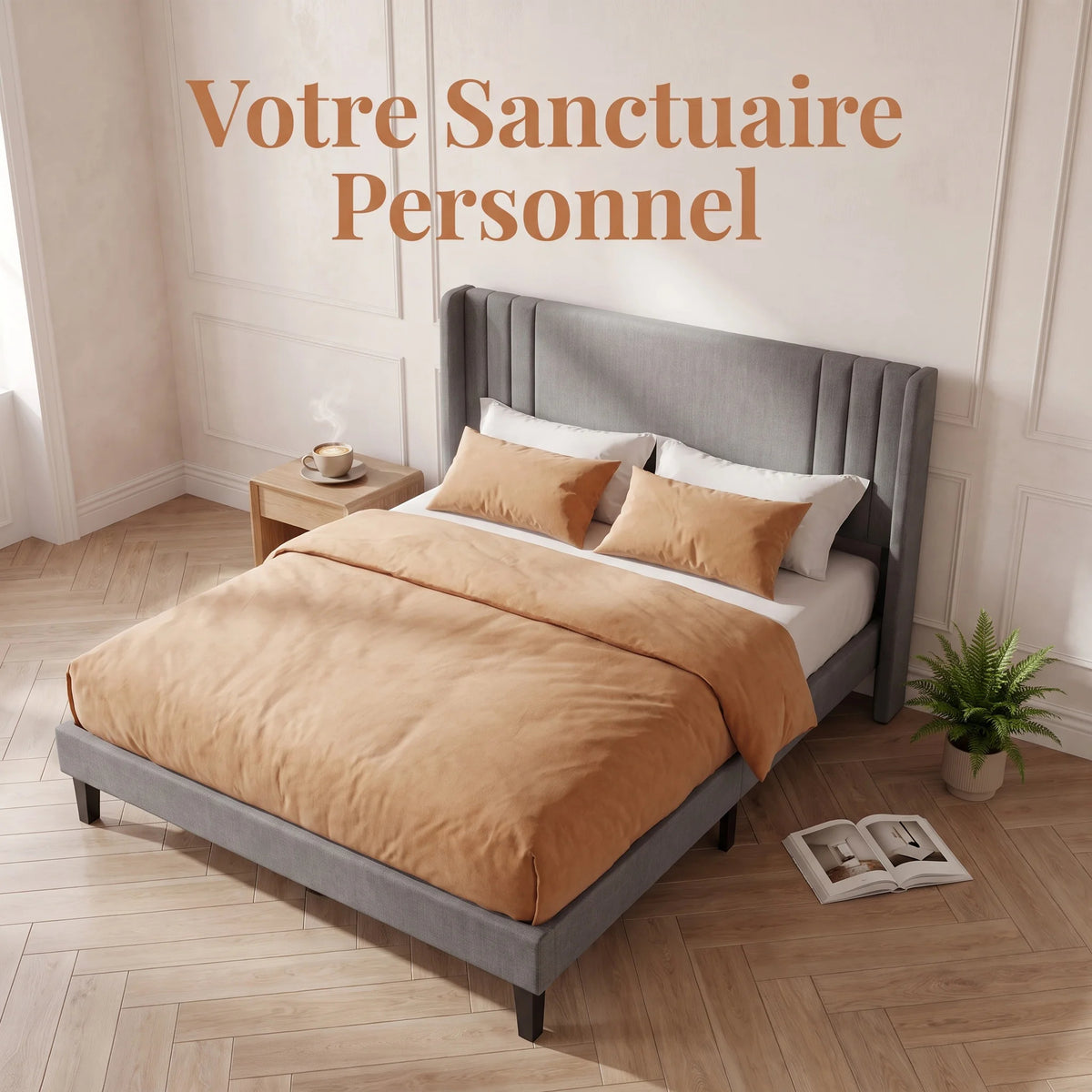 Lit 160 x 200 cm avec tête de lit rembourrée – Sommier à lattes