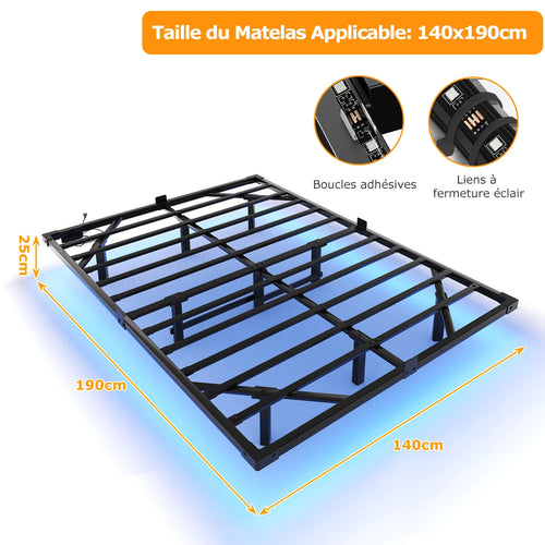Lit flottant 140 x 190 cm – Structure métal, revêtement tissu