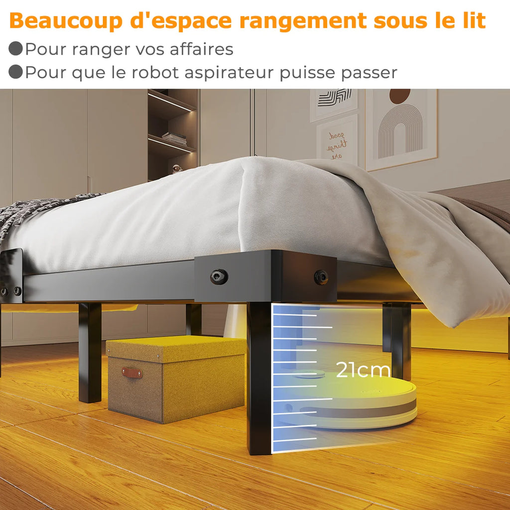 Lit flottant 140 x 190 cm – Structure métal, revêtement tissu