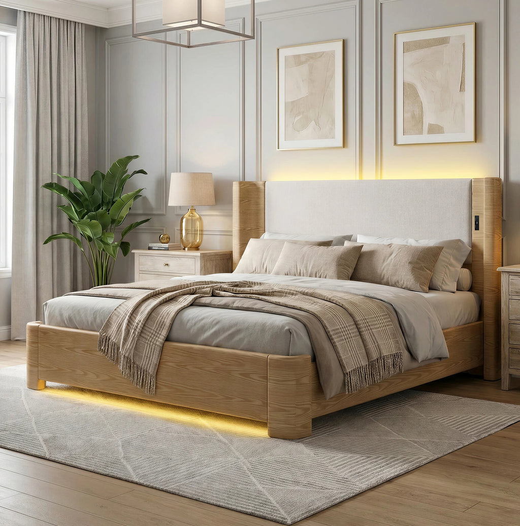 Lit coffre King Size 190 x 200 cm – Éclairage LED, vérins à gaz