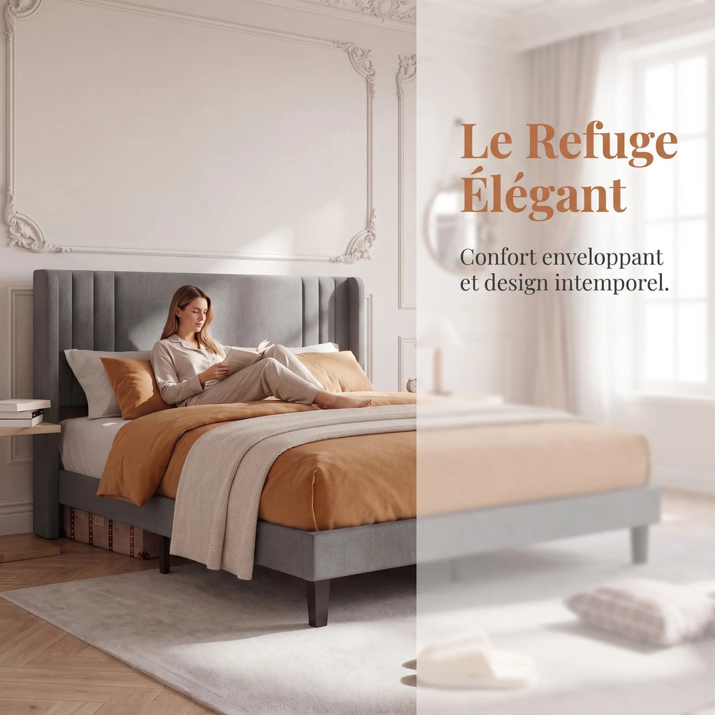 Lit 160 x 200 cm avec tête de lit rembourrée – Sommier à lattes