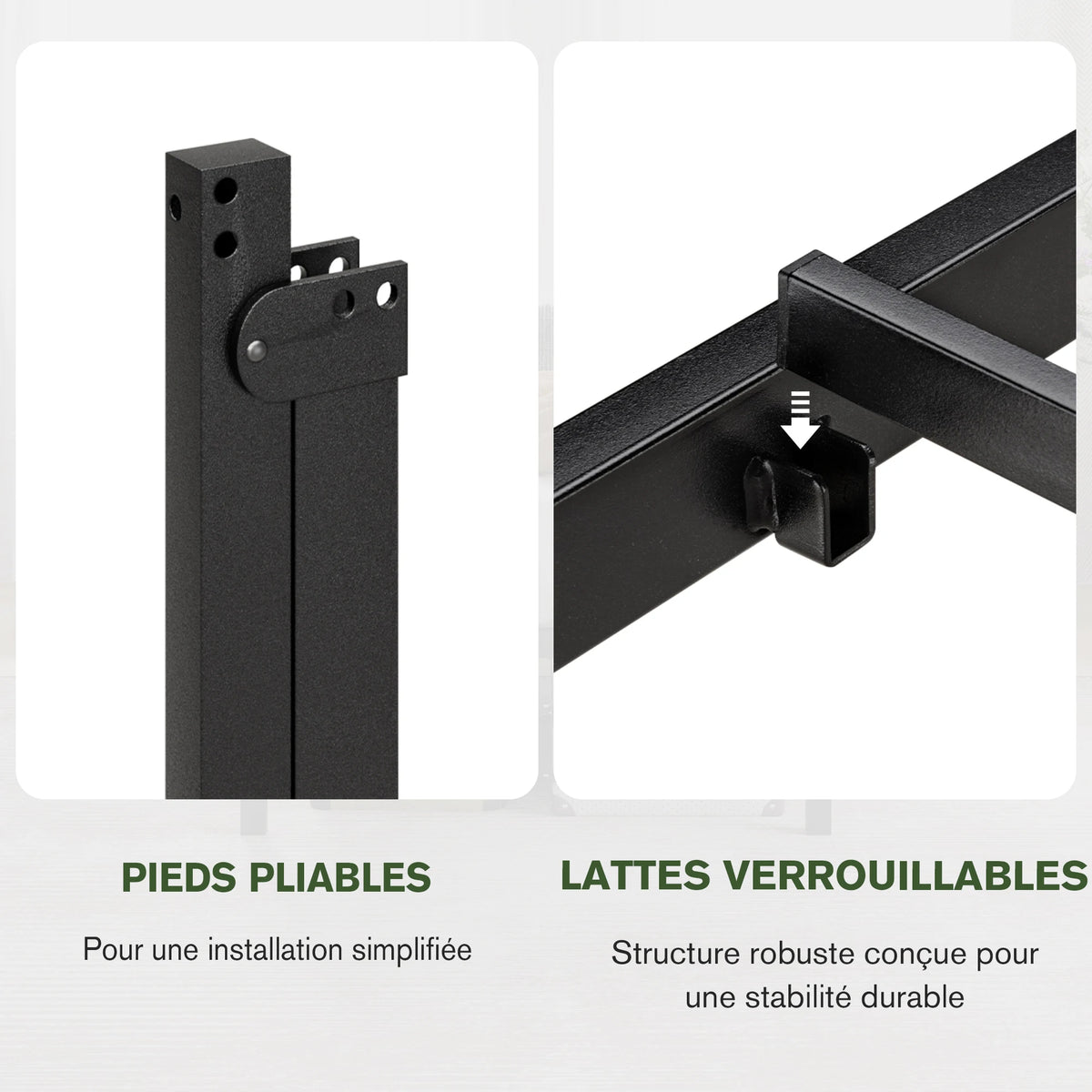 Lit métallique avec sommier à lattes – Design moderne