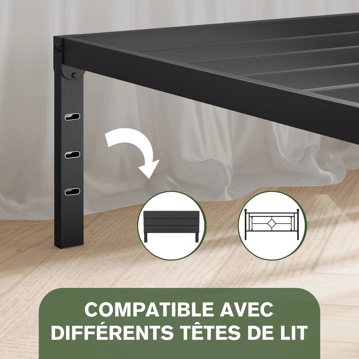 Lit métallique avec sommier à lattes – Design moderne