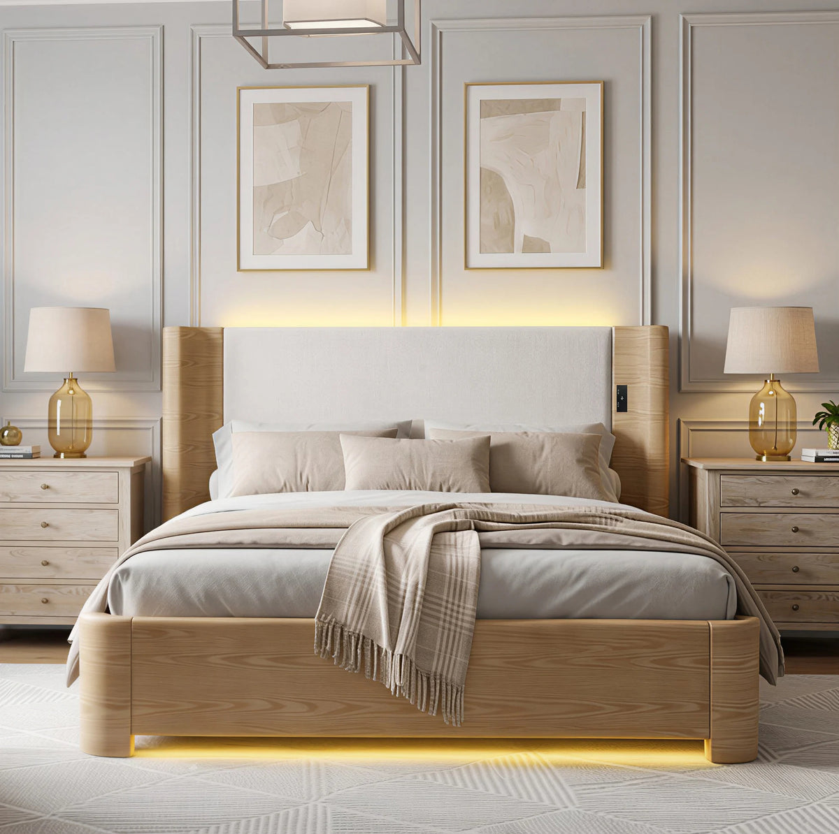 Lit coffre King Size 190 x 200 cm – Éclairage LED, vérins à gaz