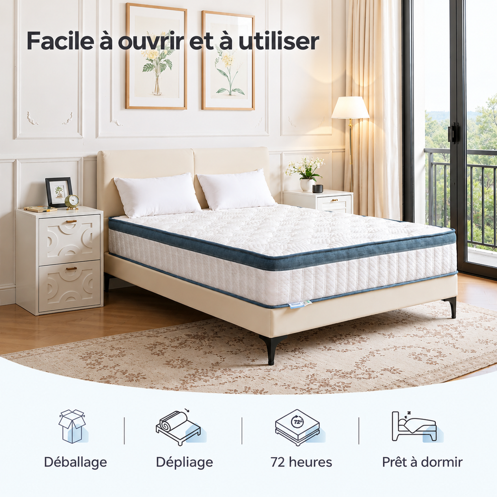 Matelas ressorts ensachés 7 zones – Mousse gel (25cm)