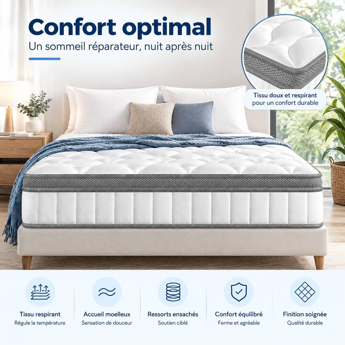 Matelas ressorts ensachés 7 zones – Latex et mémoire de forme (25cm)