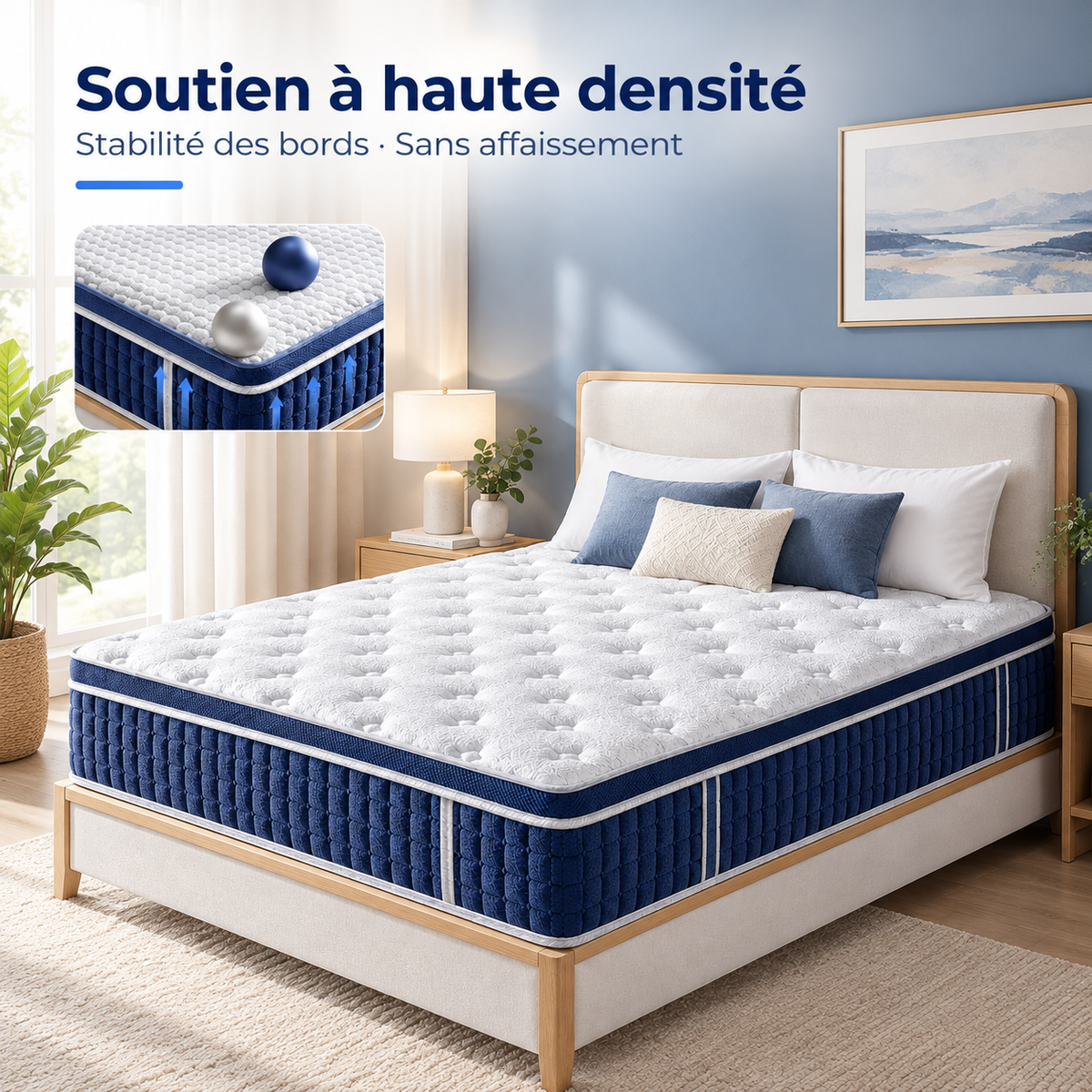 Matelas hybride ressorts ensachés et mémoire de forme 7 zones (30cm)